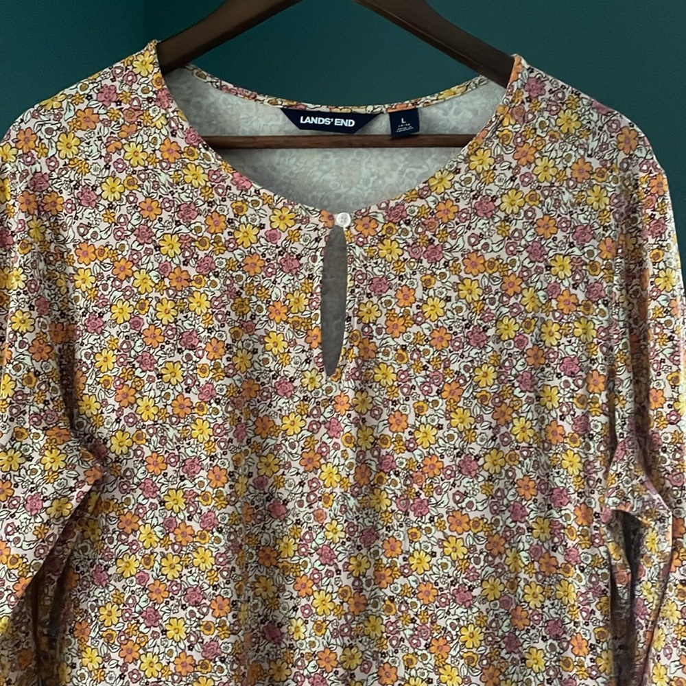 Lands' End Floral Long Sleeve Dress - Orange and Pink - Picture 5 of 6